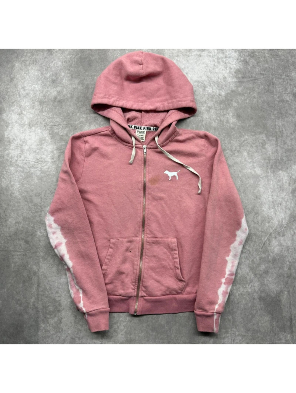 PINK Victoria's Secret Women's Pink Tie Dye Zip Up Hoodie Small